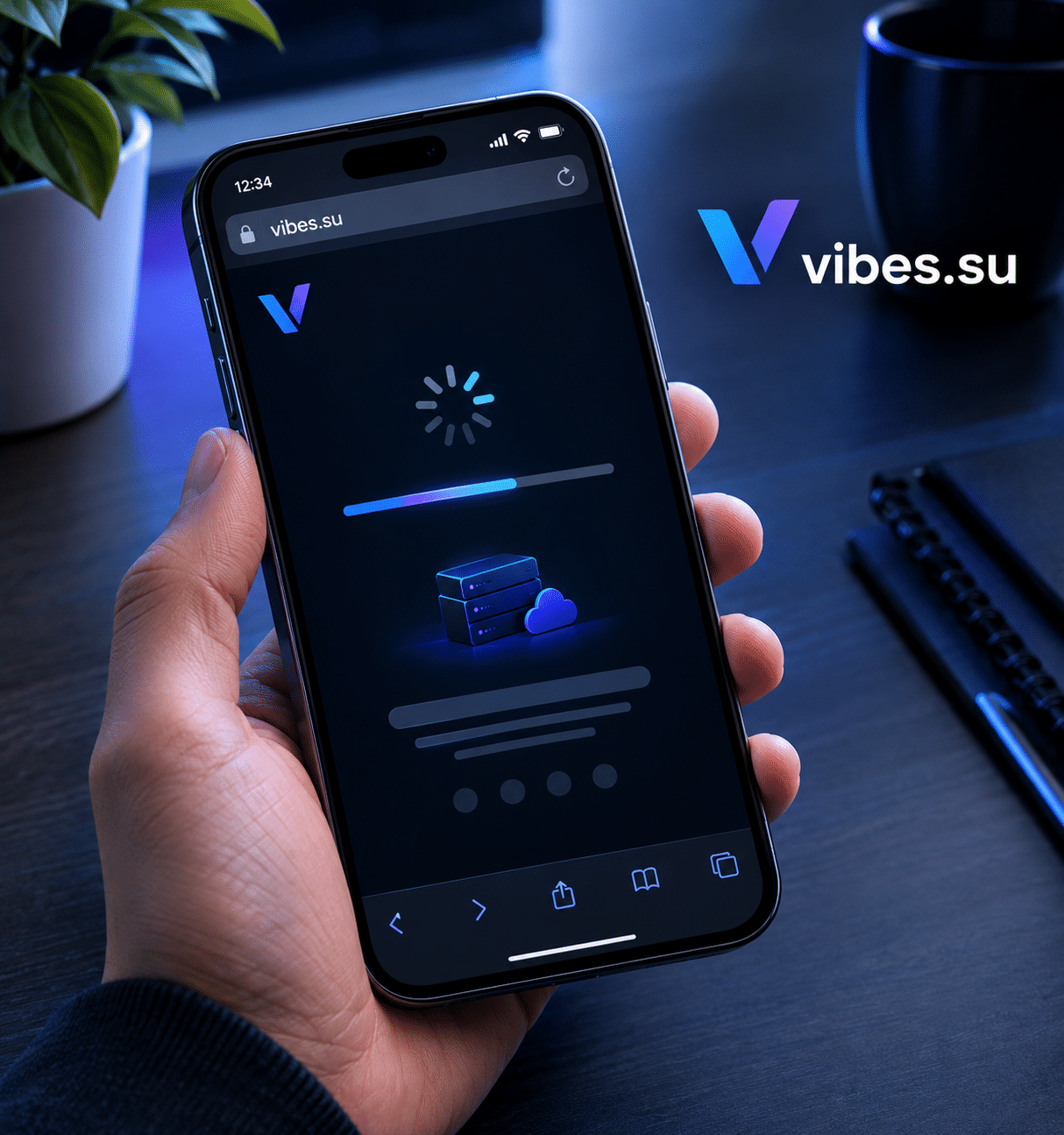 Смартфон с медленно загружающимся сайтом на статическом хостинге